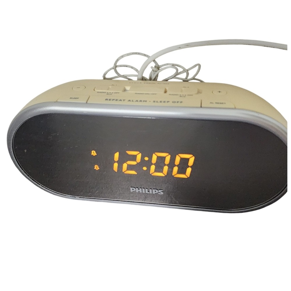 Philips AJ1000/37 Digital Alarm Clock Radio Dual Alarm Amber LED Mirror Finish